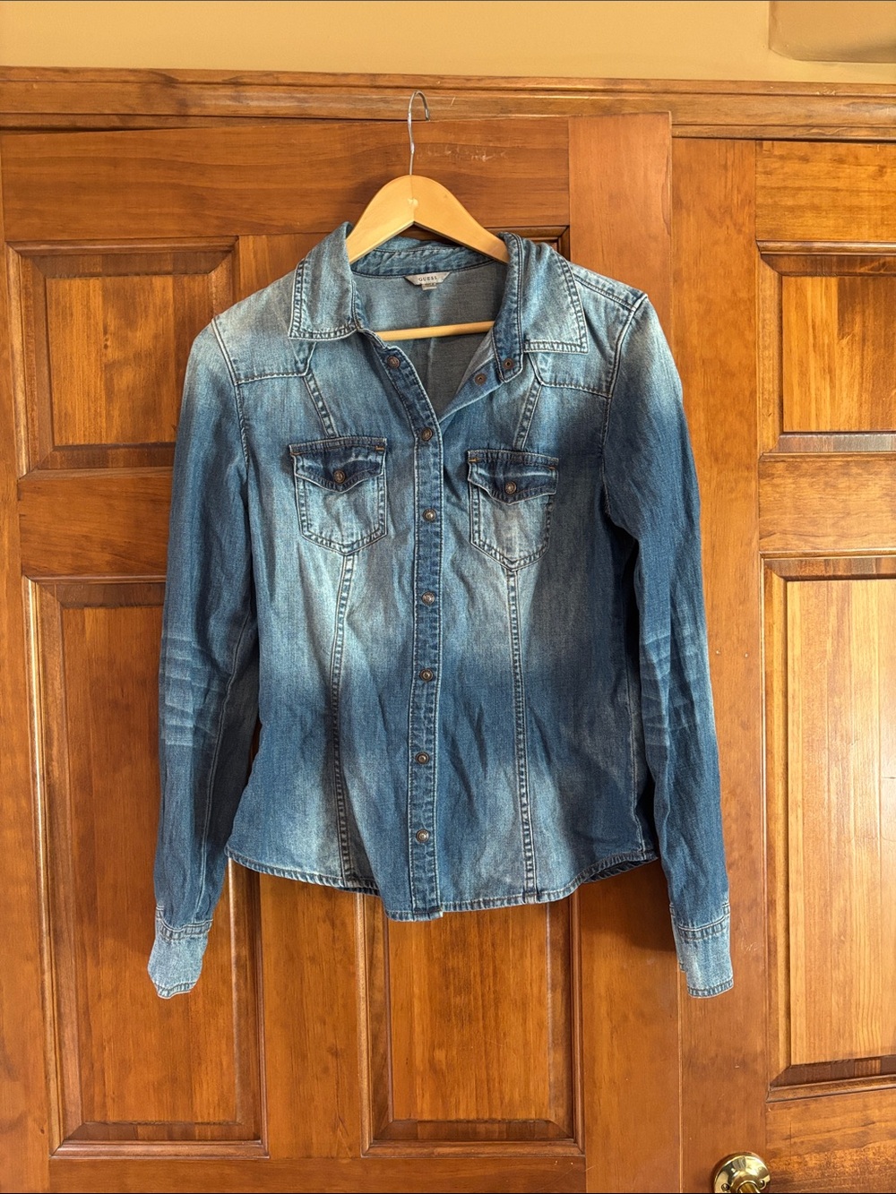 Guess Women's Blue Denim Button-Down Shirt